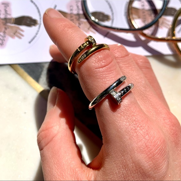 NWT Gold Nail Ring with Rhinestones - Picture 3 of 7